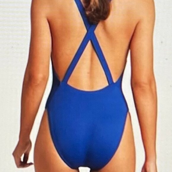 Vitamin A Jadon Plunge High Leg Swimsuit Women's14 EcoLux Blue 19284 - Picture 2 of 5